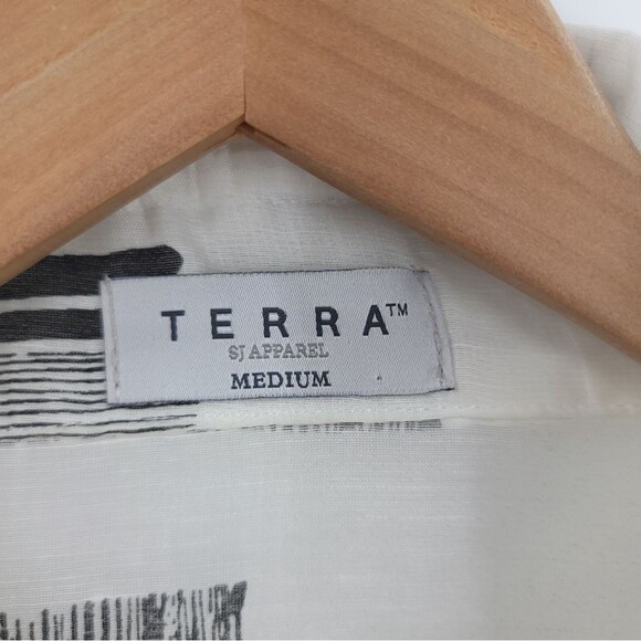 Terra SJ Apparel Lagenlook Button Up Top Tunic Pocket Abstract Print Art to Wear - Picture 8 of 13